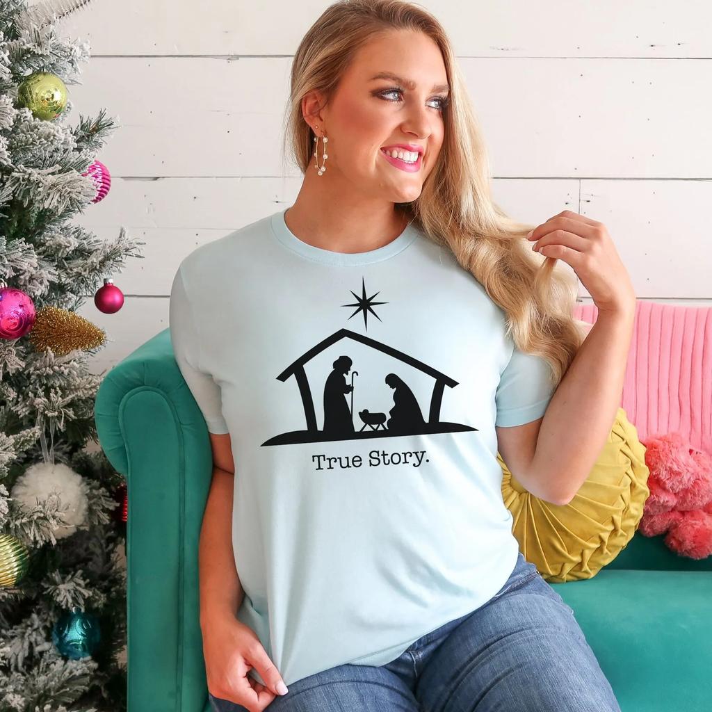 True Story T Shirt Christmas Nativity Silhouette Jesus Tee Cute For Holiday Season