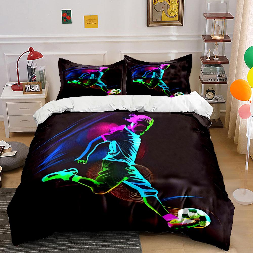 Neon football player silhouette. Bedding sets Duvet cover sets Duvet covers Pillowcases(1 * Duvet Cover 2 * Pillowcases without duvet insert) 135x200cm
