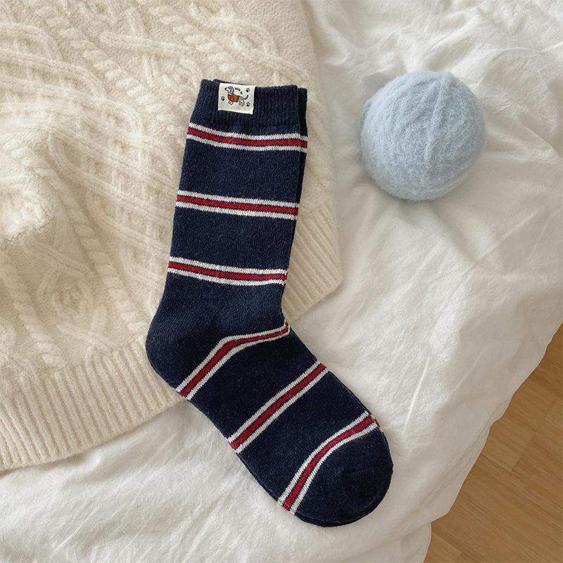 Ladies Autumn Winter Thickened Cartoon Embroidered Striped Cloth Logo Dachshund Wool Mid Tube Socks