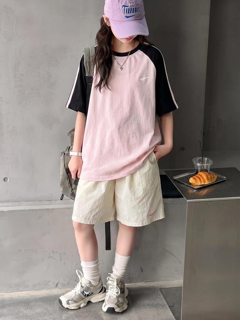 Girls' Patchwork Short-Sleeve T-Shirt & Shorts Set 2026 - New Style for Ages 8-14 Daily Wear