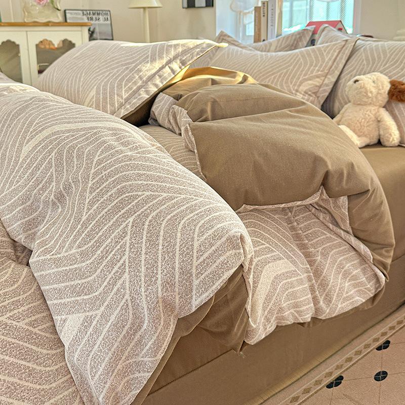 Category A 100% Cotton Brushed Four-Piece Bedding Set, Duvet Cover, Pure Cotton, Spring and Autumn Thickened Bedding