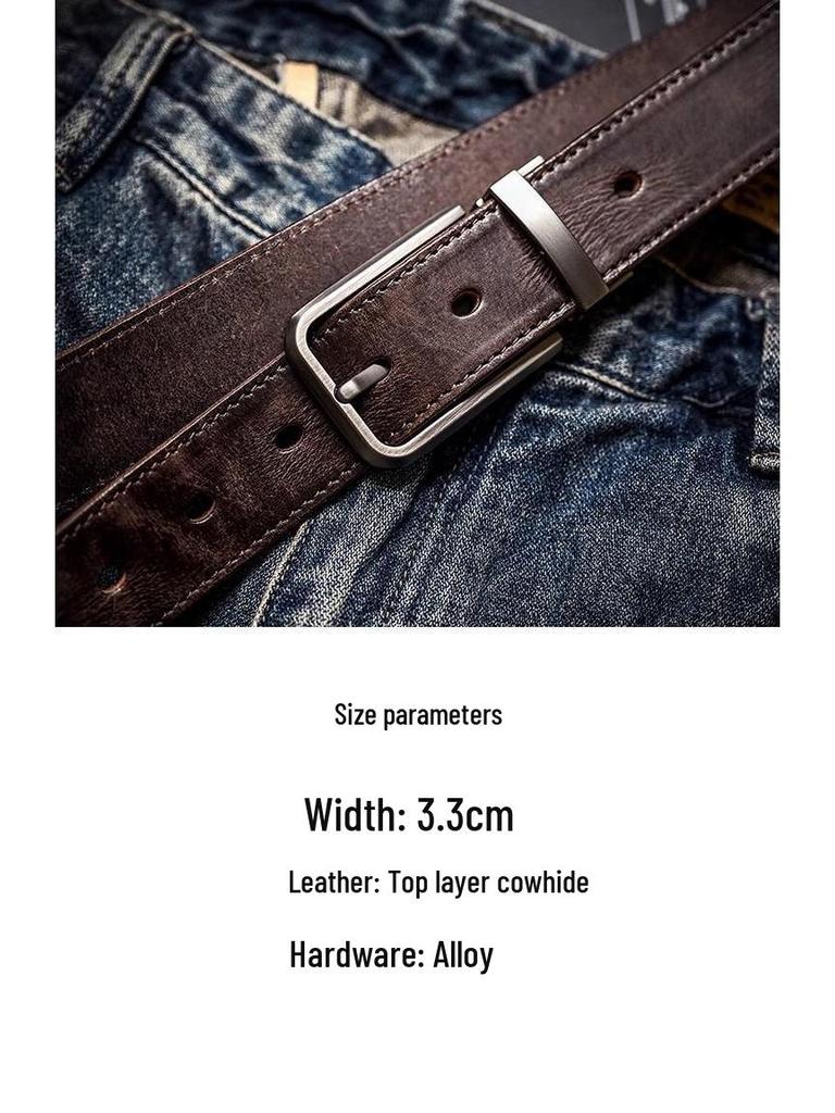 Vintage Handmade Top Grain Cowhide Belt - Men's Distressed Genuine Leather with Pin Buckle