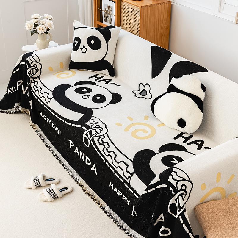 Cartoon Panda Sofa Towel Full Cover Cloth Chenille Anti-Scratching Dust-Proof All-Inclusive Sofa Cover Universal Cover Four Seasons Universal