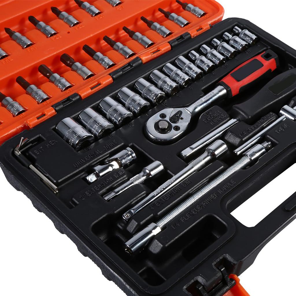 46pcs Socket Spanner Wrench Set 1/4\\\" Drive Metric Extension Bar with Box