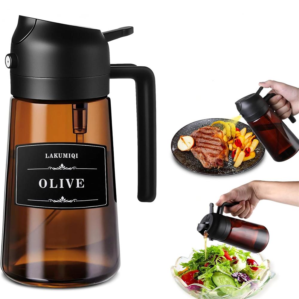 

Распылитель масла для приготовления пищи, 470 мл 2 в 1 бутылка-дозатор для оливкового масла, кухонные гаджеты для аэрофритюрницы/барбекю, стеклянный распылитель с наклейками чёрный