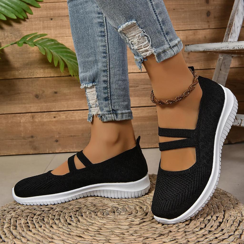 Lässige Damenschuhe 2025 Neuer Stil Ein-Schritt Gewebte Mama-Schuhe Niedriger Absatz Synthetisches Innenmaterial Rutschfeste Gummisohle