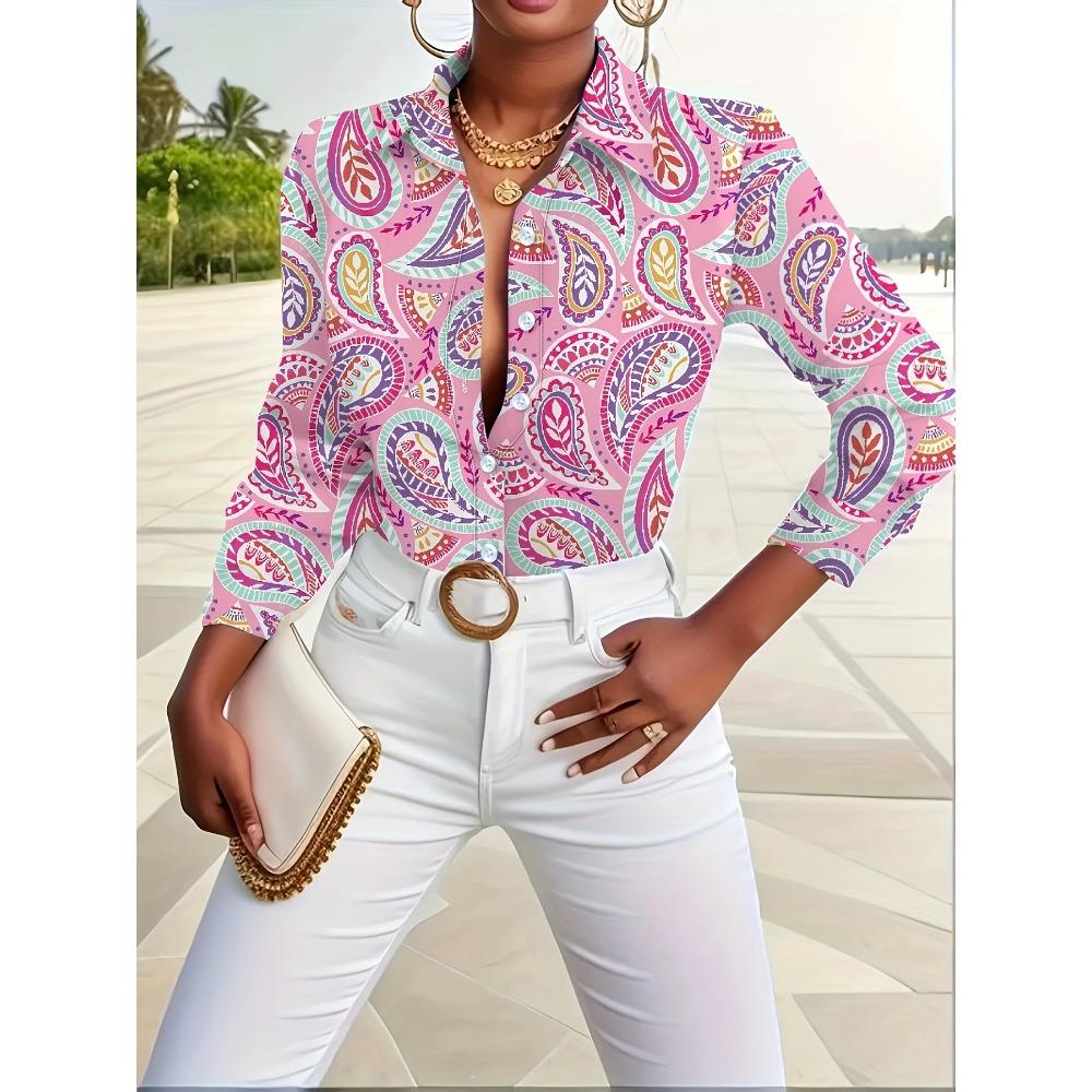 Elegant Women's Long Sleeve Paisley Shirt