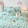 Floral Plants Duvet Cover Set 100% Cotton 3Pcs Blue Quilt Cover with 2 Pillowcases Skin-friendly Soft Bedding Set for All Season