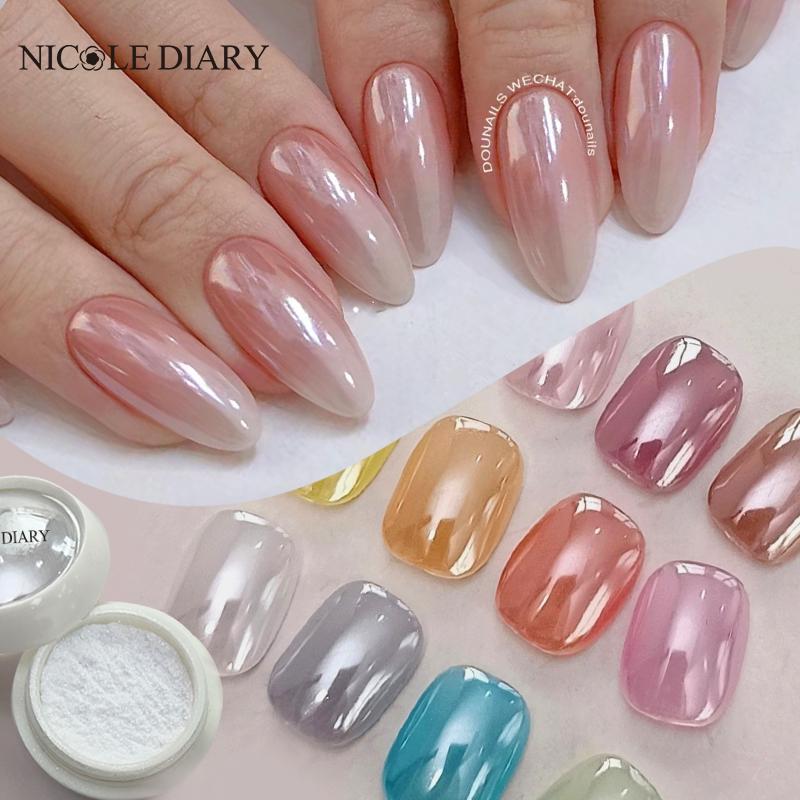 NICOLE DIARY Moonlight Plating Pearl Nail Powder White Mirror Aurora Effect Pigments UV Gel Polish Chrome Dust Nail Decorations