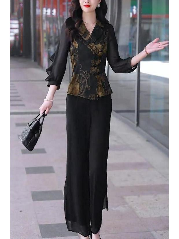 Luxury Women's Chinese-Style Wide-Leg Pants Set - Spring 2025 Collection: Elegant Two-Piece for Spring & Autumn