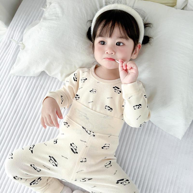 25 Style Baby High-Waisted Cotton Underwear Set for Boys & Girls - Belly Protection, Seamless, Warm Autumn/Winter Homewear
