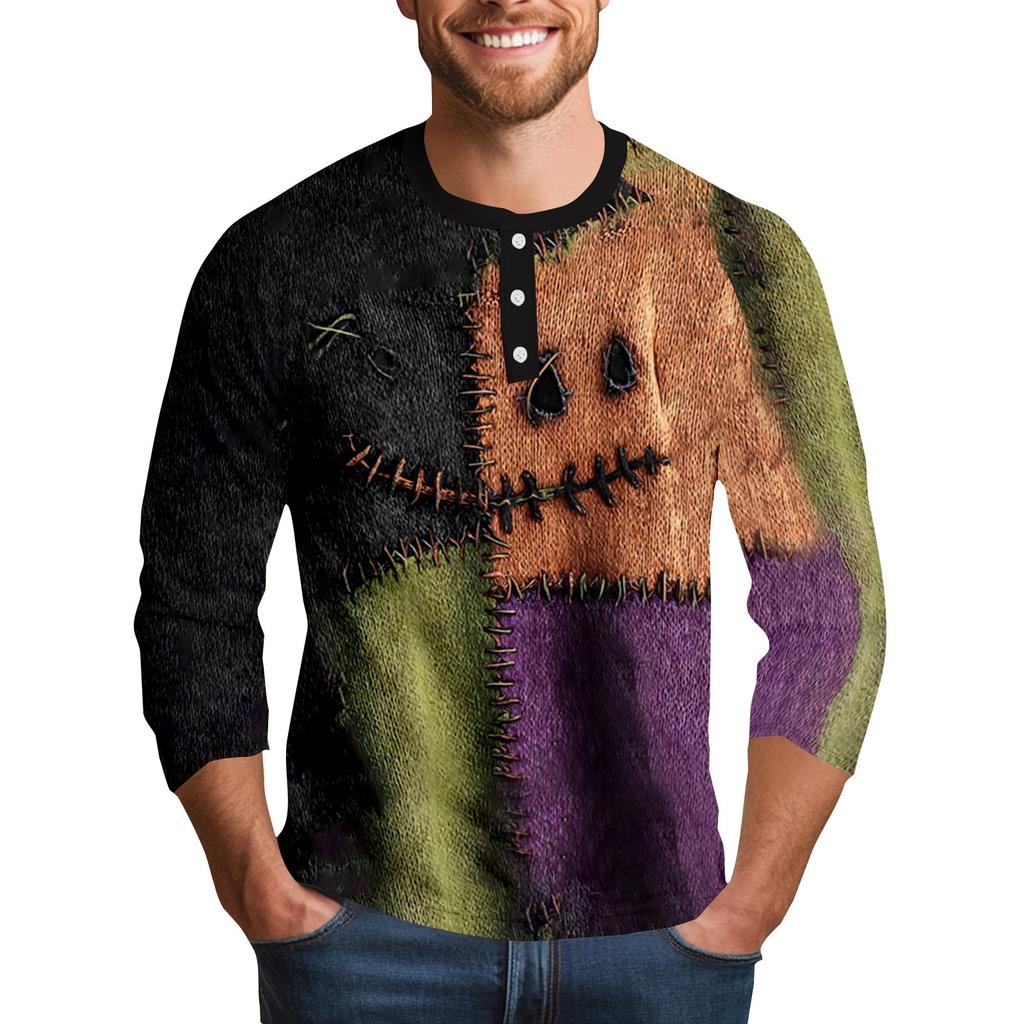 Men's Halloween Printed  Collar Three-Quarter Sleeve