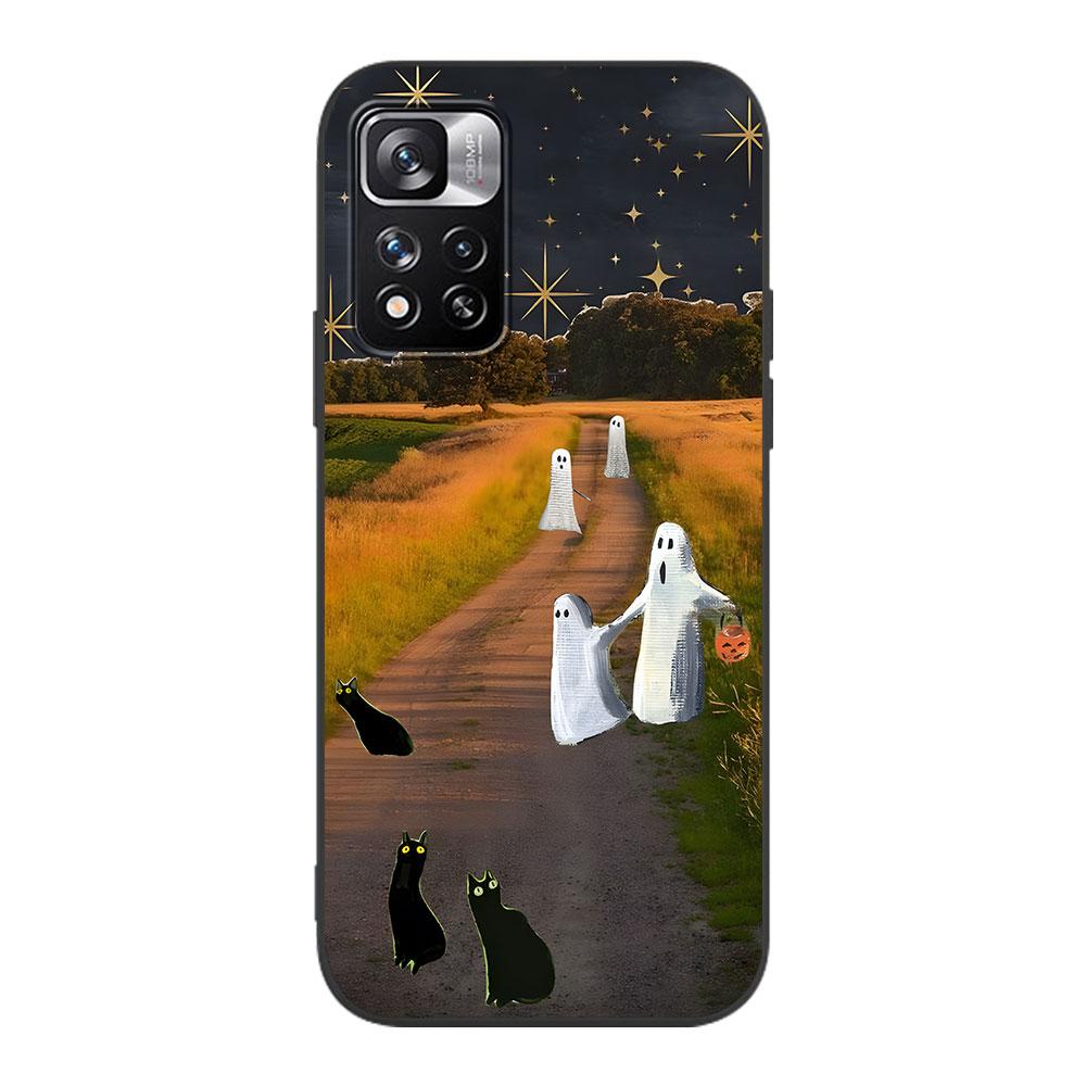 Aesthetic Cute Ghost Art Case for Xiaomi Redmi Note 11 10S 8T 10 12 Pro Plus 11T 8 9 11E 11S 5 9S 7 Soft TPU Black Phone Cover