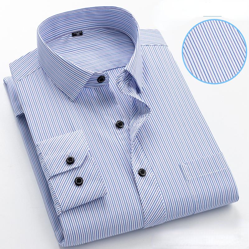 Men's Striped Long-sleeved Shirt Non-ironing Anti-wrinkle Comfortable Breathable Business Casual Fashion Slim Shirts