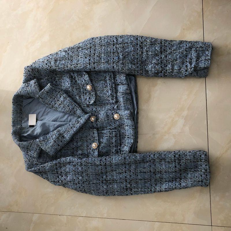 

Изящные блейзеры Осень Новинка Внешняя торговля Женская одежда Модный костюм Воротник пиджачного типа Двубортный Длинный рукав Короткий 32711 Blue spell B- 8-14-3 S