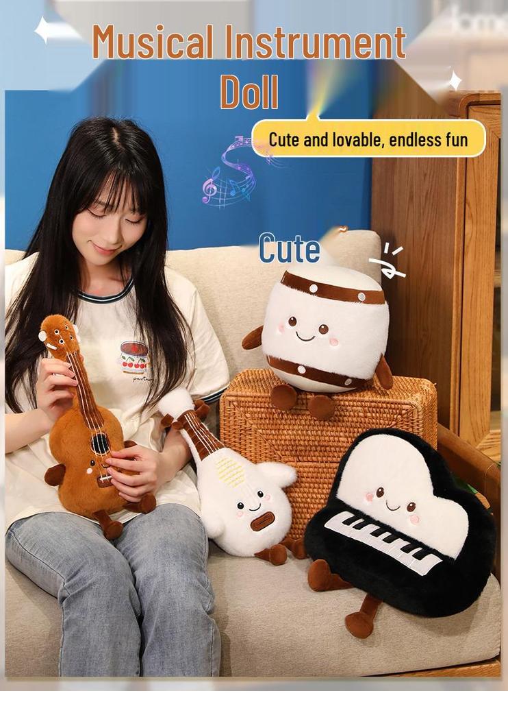 Musical Instrument Doll Figurine: Cute Music-Themed Piano & Guitar Plush Toy, Gift for Girls