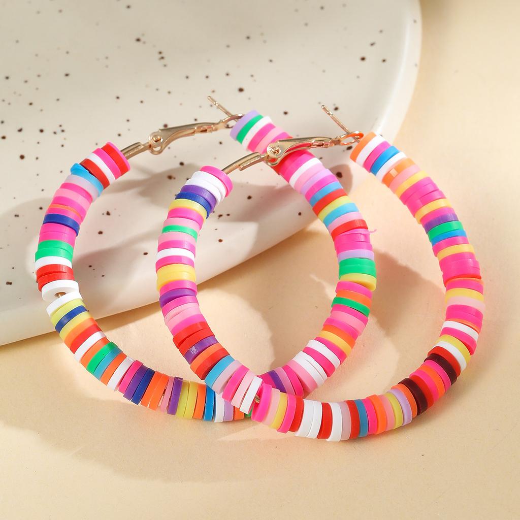 Bohemian beach earrings C-shaped soft pottery film colored stud earrings female street shot Internet celebrity exaggerated earrings