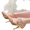 RC neuer Anhänger Strass Prominenter Gold Mittelalterliche Zehensandalen Sommerbekleidung High-End High Heels Stiletto Runde Spitze