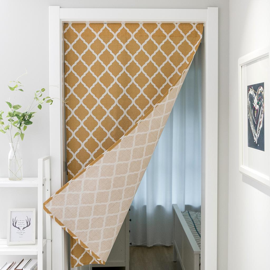 Khaki Geometric American Door Curtain Hanging Curtain Partition Curtain Fabric Feng Shui Curtain Bathroom Half Curtain Does Not Contain Rod