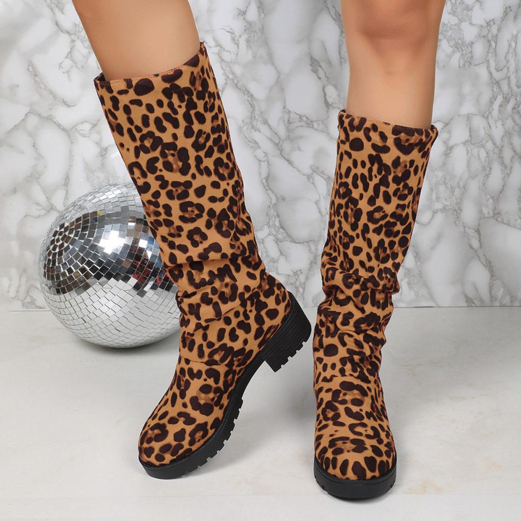 Damen Lang Runde Zehenpartie Wildleder Dicke Sohle Mode Stiefel Lässig Seitenreißverschluss Kniehoch Sexy Stiefel für Damen