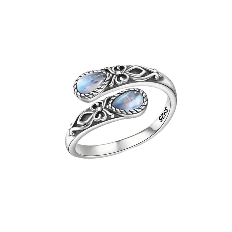 

Moonstone Spoon Ring, Stylish Victorian Vintage Embossed Bow, Bosnian Ring open adjustable