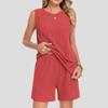 Women Sleeveless Crew Neck Tank Top and Shorts Set with Pocket Relaxed Fit Two Piece Outfits for Daily Wear