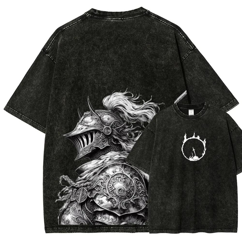 Klassiska Rollspel Dark Souls Grafiskt Tryck Vintage Tvättad T-shirt Herr Dam Mode Rundhalsad Bomull Överdimensionerad Vardaglig T-shirt
