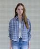 PINK PINEAPPLE Lovely Check Lace Crop Shirt_Blue