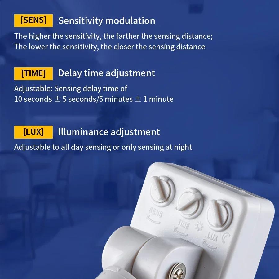 AC 110-240V Human Body Infrared Sensor Adjustable Automatic Timer Light Switch PIR Motion Sensor Detector for LED Bulb Lamp
