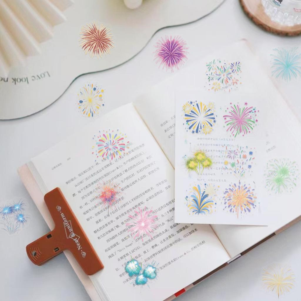 Sparkling Fireworks Theme Sticker Set of 50 Transparent PET Waterproof Labels for Bullet Journal Party & Home Decoration