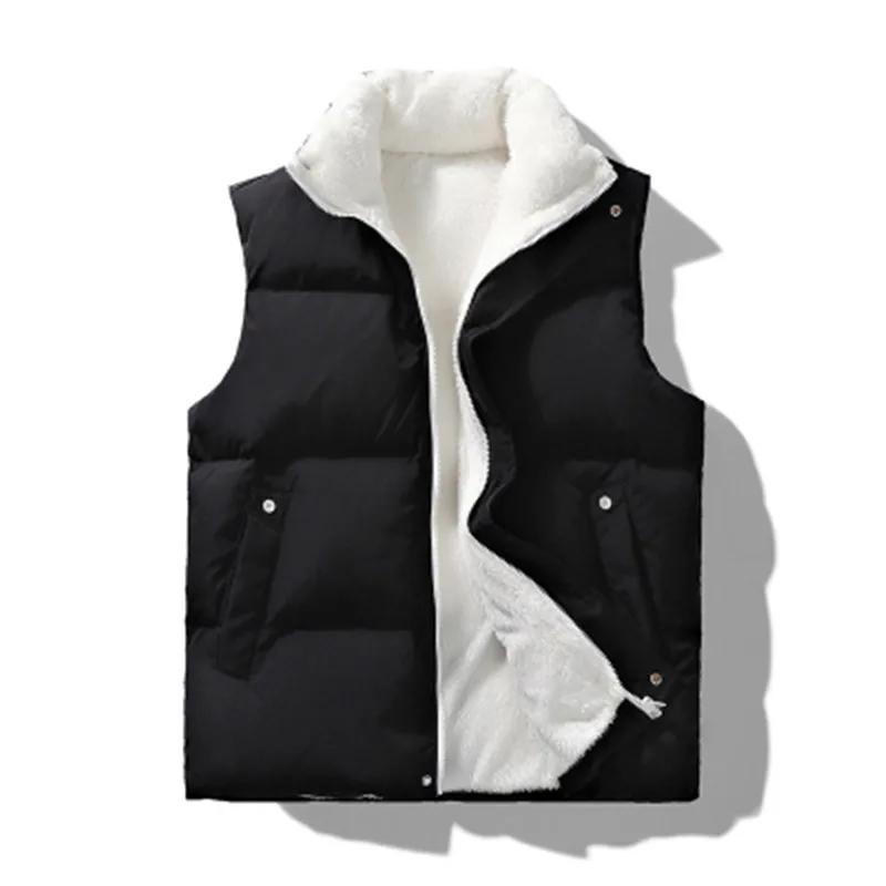 Neue Winterwesten Herren Fleece Warme Ärmellose Jacke Lässig Herren Einfarbige Weste Dick Mode Stehkragen Reißverschluss Weste Oberbekleidung