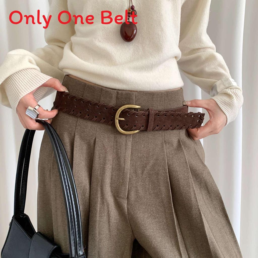 Retro Mellard Edge Suede Leather Belt For Women With Alloy Buckle Casual Style