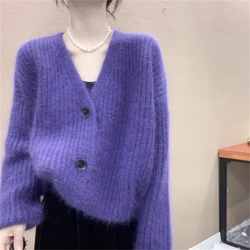 Casual V-neck knitted cardigan women's spring, autumn and winter new loose and versatile lazy long-sleeved sweater tide