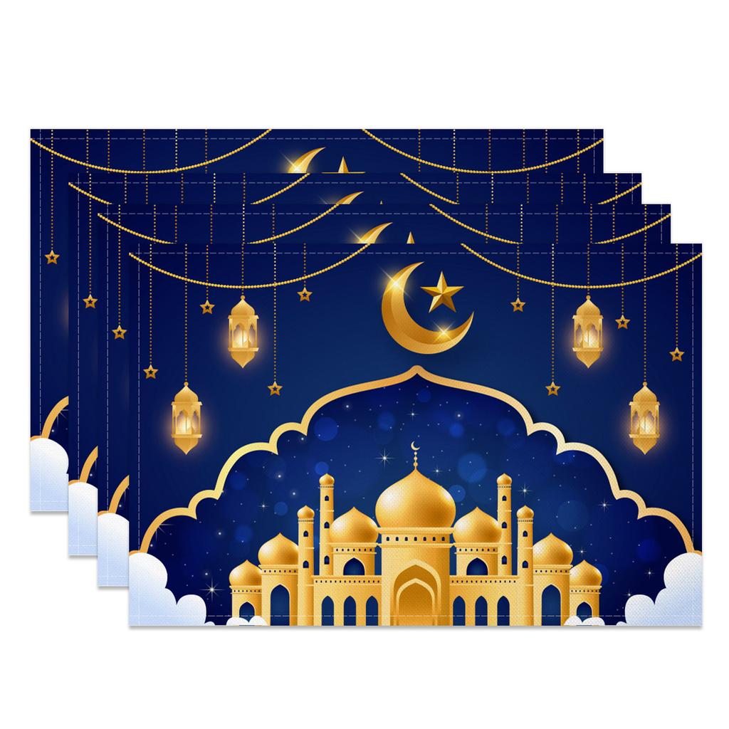 Ramadan Eid Tischsets Islamische Moschee Mondsichel Stern Design Festliche Tischdekoration für Iftar Eid al Fitr Langlebig Waschbar