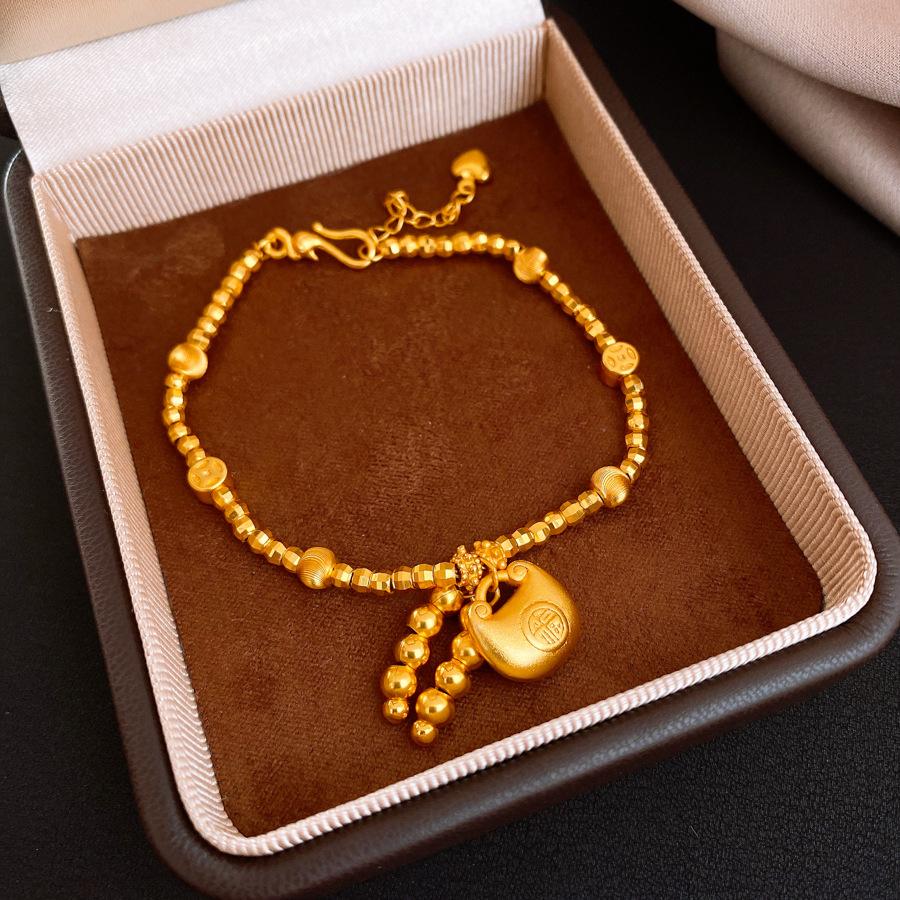 24K echtvergoldetes chinesisches geometrisches rundes Perlenarmband leichter Luxus hochwertiges Armband personalisierter Schmuck