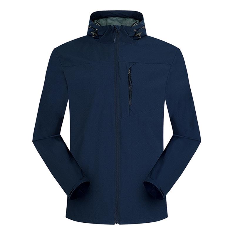 Trendy Outdoor Softshell Hooded Windbreaker - Solid Color, Single-Layer for Spring & Autumn Hiking.