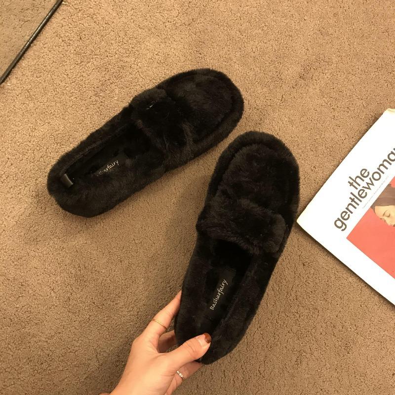 

Плюшевые туфли на плоской подошве, которые женщины носят на улице зимой, ленивые люди носят шапки-бини, женские хлопковые туфли 40 чёрный