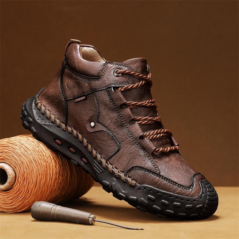 Men's High-top Casual Sneakers Handmade Leather Shoes Plus Size 39-48 Spring & Autumn