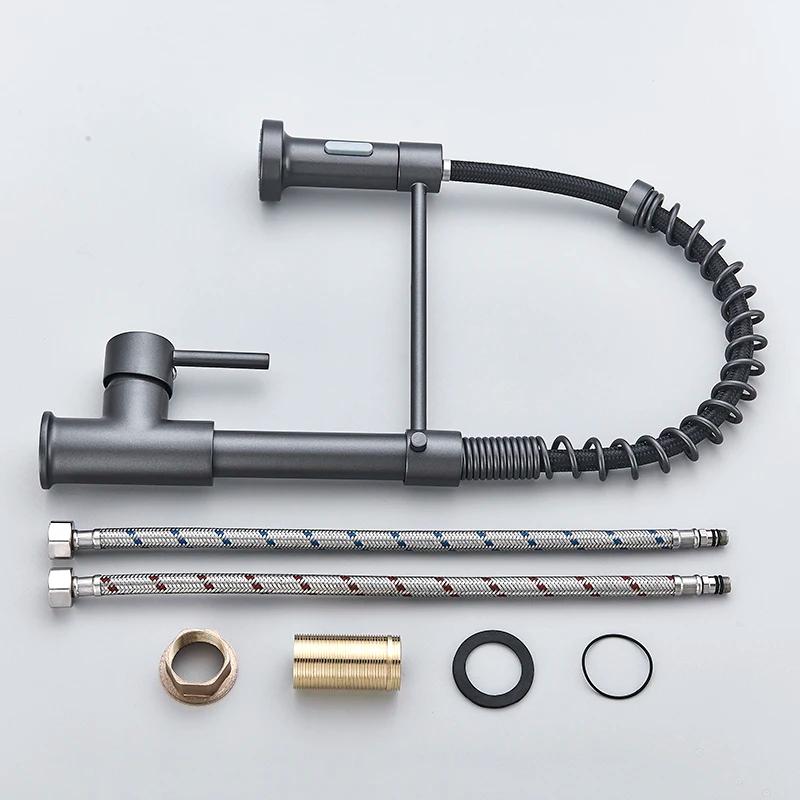 Black Gray Kitchen Sink Faucet Dual Mode Spout Pull Down 360° Rotation Faucet Deck Mounted Hot Cold Water Mixer Tap Torneira
