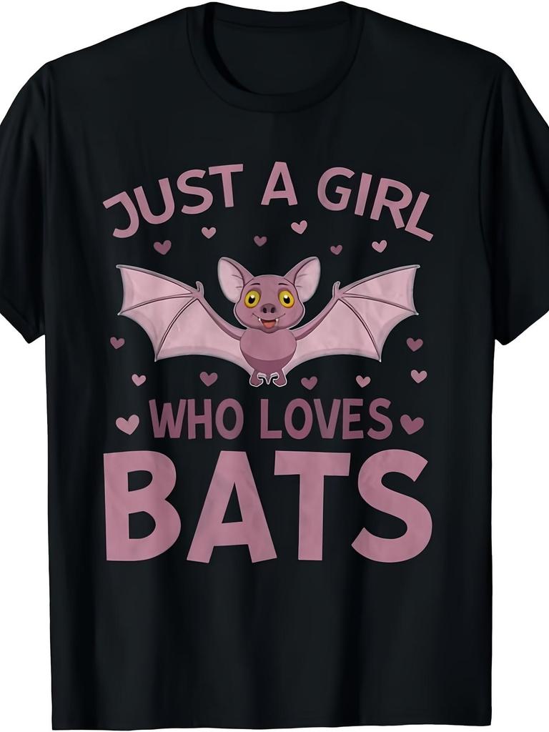 Just a Who Loves Bats Cute Bat Lovers T-Shirt Same Style for Men and Summer Short Sleeved Printed Cr