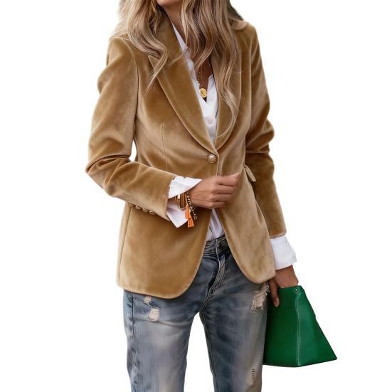 Golden Velvet Suit Coat Lapel Long Sleeve Single Button Suit Jacket with Flap Pockets Slim Fit Three-Dimensional Tailoring Outerwear