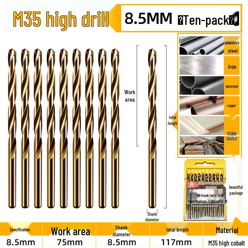 Burghiu elicoidal M35 Cobalt pentru tablă metalică din oțel inoxidabil de înaltă duritate.