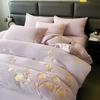 French light luxury milk fleece four-piece set, winter new fleece thickened high gram weight double-sided fleece bed sheet quilt cover kit