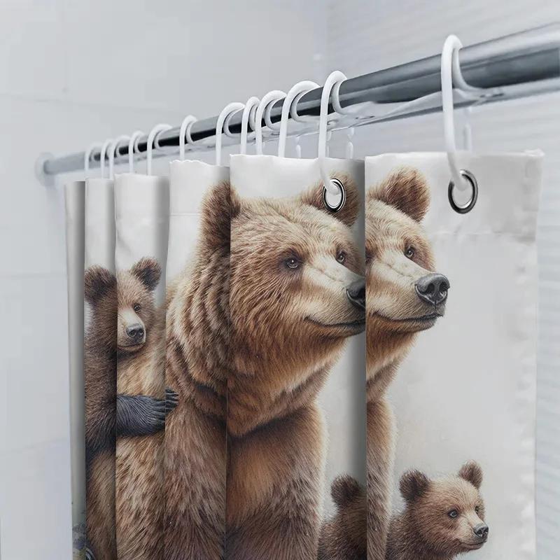 3D Printed Shower Curtain Featuring a Mother Bear with Her Cubs Waterproof Fabric Bathroom Decoration for Home Decor