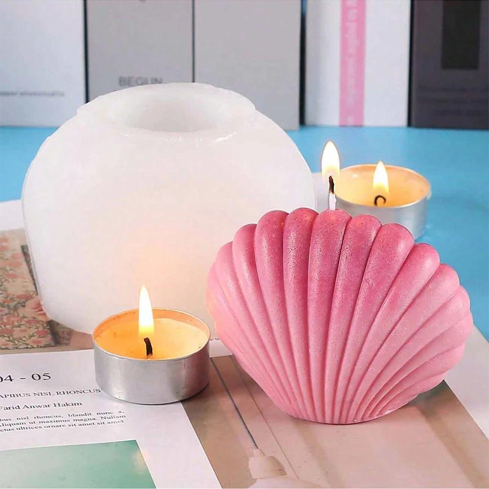 3D Shell Shaped Candle Silicone Mold Fan-shaped Striped Shell Scented Candle Plaster Making Mould Epoxy Resin Molds Home Decor