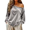 Women's Color One-Shoulder Long Sleeve Loose Fit Casual Top