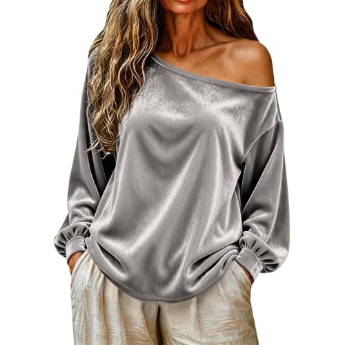 Women's Color One-Shoulder Long Sleeve Loose Fit Casual Top