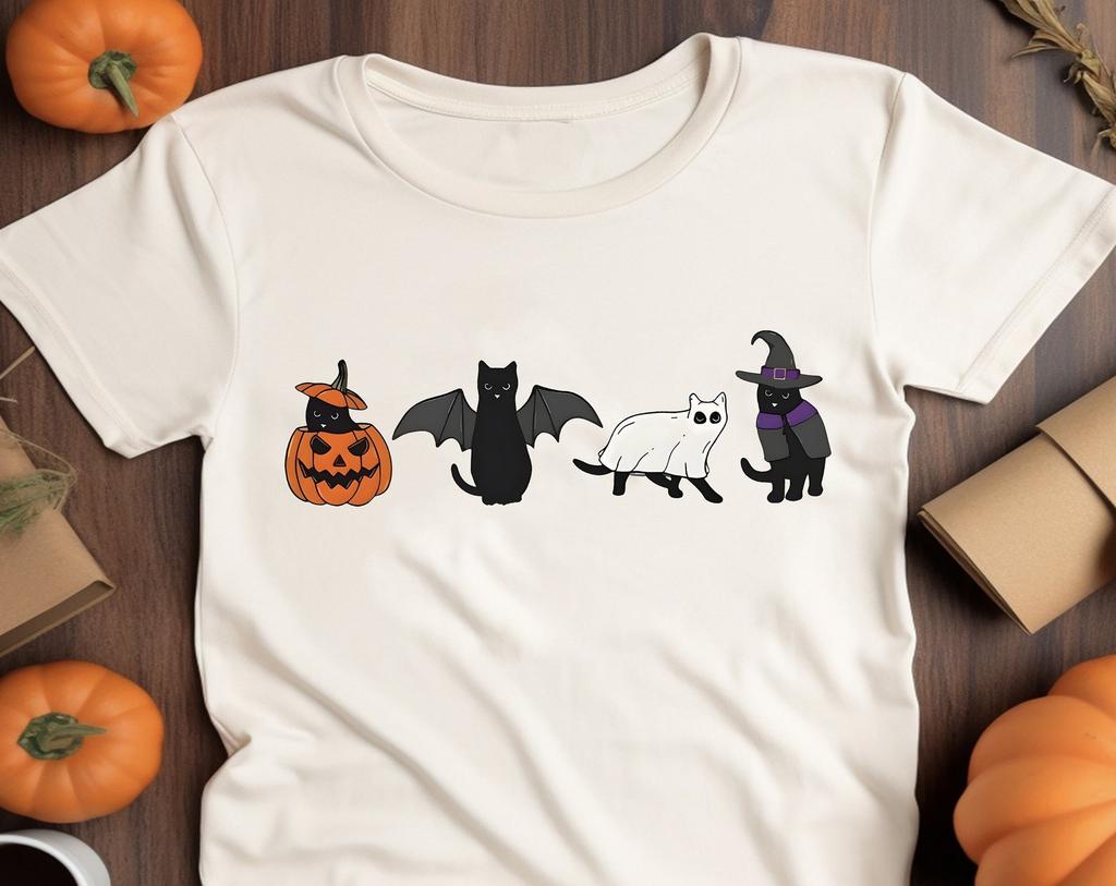 Halloween T-Shirt, Cat T-Shirt GhosT-Shirt Halloween Sweater, Cool Halloween CaT-Shirt, Cat Lover Shirt Black CaT-Shirt, 2023 Spooky Season