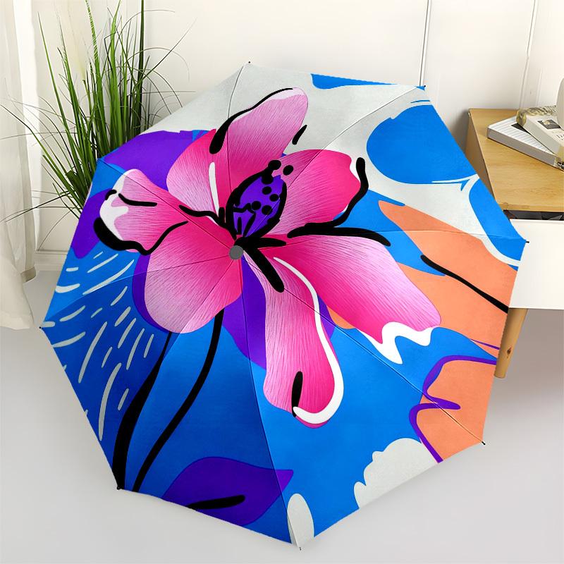 1pc Flower Pattern Automatic Folding Umbrella, Heavy Duty 8 Rib Iron Frame,  Suitable for Travel, Daily Use, Birthday, Decor Gift  61