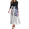 Women's Fashion Casual Belt Round Neck Floral Stitching Elegant Temperament Three-quarter Sleeve Dress
